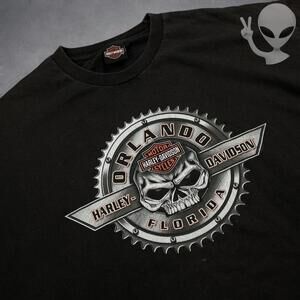 Harley Davidson Shirt XXXL Black Orlando Bikers Motorcycle Metal Skull 00s tee